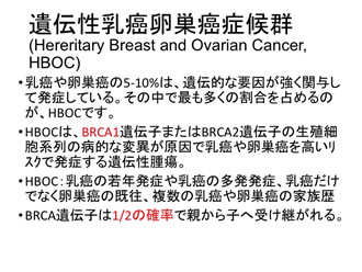 遺伝性乳癌卵巣癌症候群(Hereritary Breast and Ovarian Cancer, HBOC)